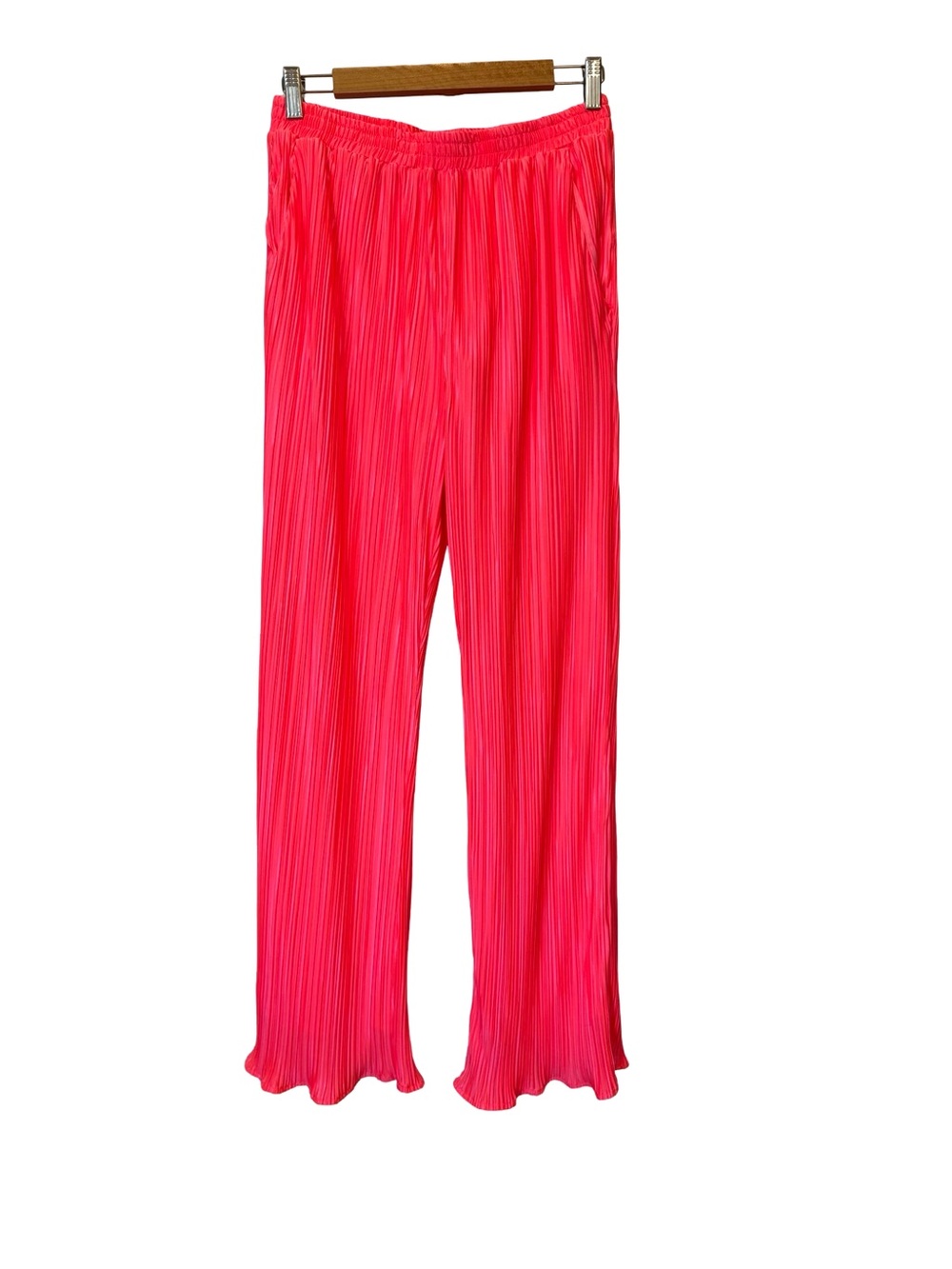 Lala Neon Pink Pleated Wide Leg Pants Medium Lined Pull On Palazzo Pants